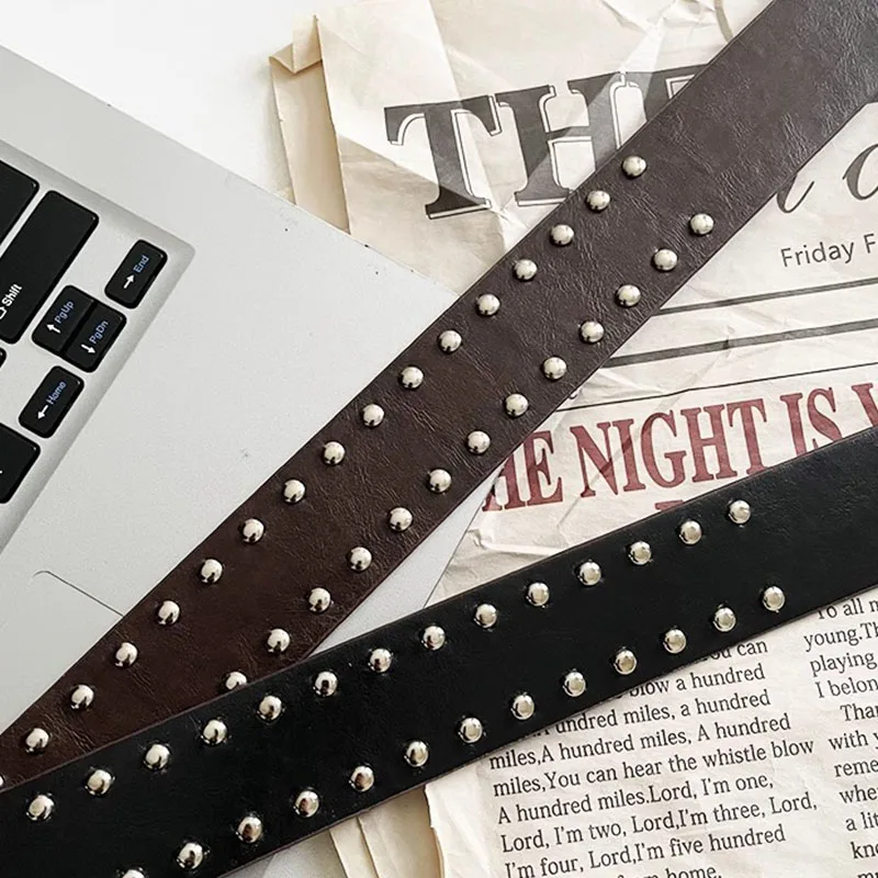 Korean Retro Rivet Belts Metal Circle Pin Buckle PU Girdles