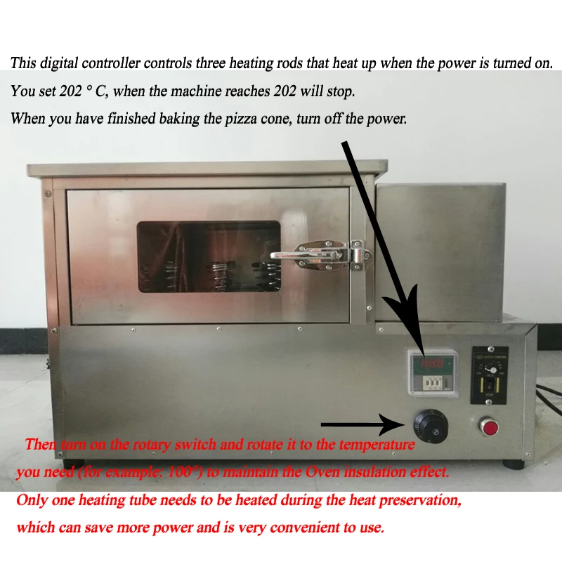 Description Picture 4 of itemElectric hot sale commercial household stainless steel rotating cone pizza maker oven machine