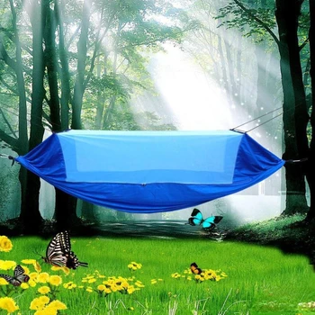 야외 더블 캠핑 해먹, 모기장 및 레인 플라이 타프, 여행 하이킹용 경량 낙하산 해먹