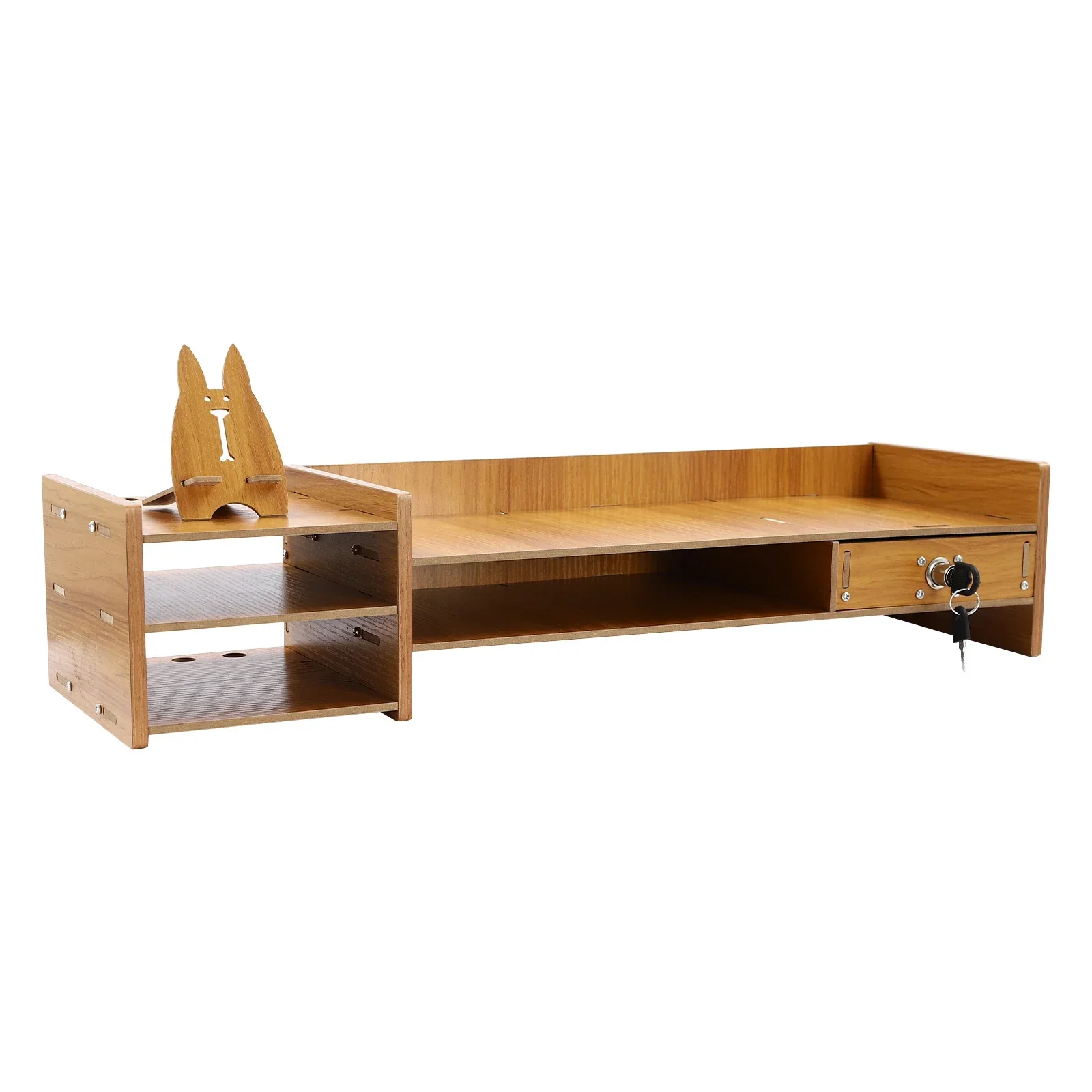 Wood Desk Organizer Home Office Desktop Storage Drawer Computer Holder With Lock 2