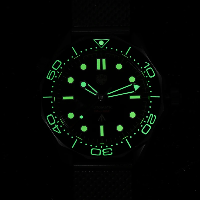 Watchdives WD007 Automatic Watch NH35 Movement Watches Domed Sapphire Crystal with Clear AR Coating C3 Super Luminous Wristwatch