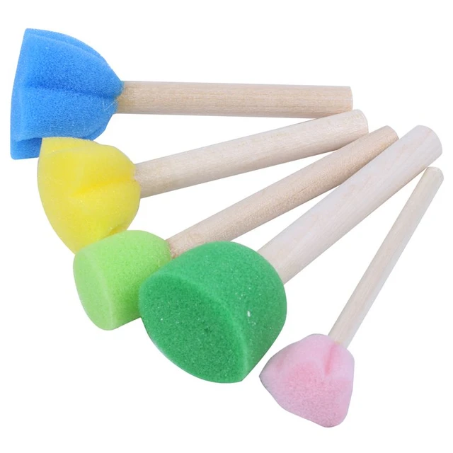 5Pcs/Set Sponge Paint Brushes Toys Wooden Handle Seal Sponge Brushes Kids  Children Drawing Painting Graffiti Brush School Supply - AliExpress