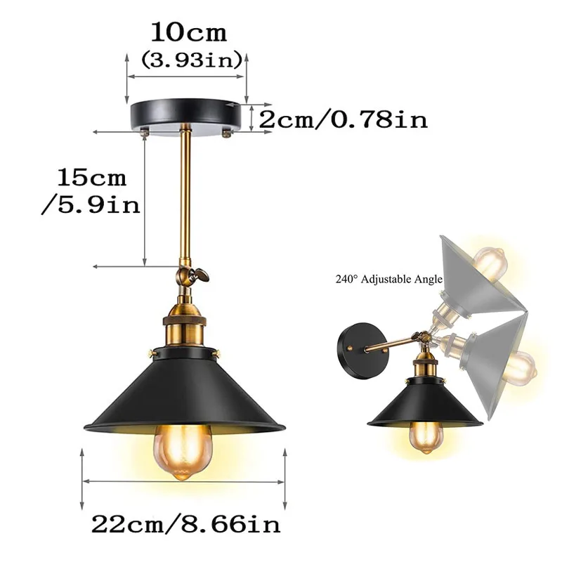 Vintage Wall Lamp E27 Base Industrial Wall Sconces AC90-260V Light for Indoor Lighting Adjustable Retro Loft bedroom light, wall light