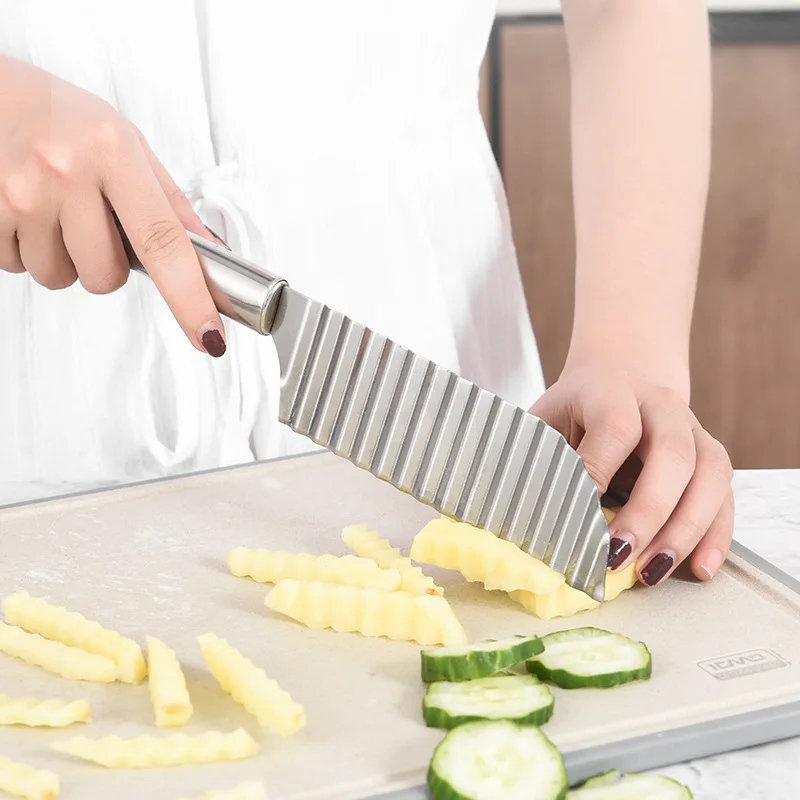 

Potato Chip Slicer Wave Stainless Steel Dough Vegetable Fruit Crinkle Wavy Slicer Knife Potato Cutter Chopper Kitchen French Fry