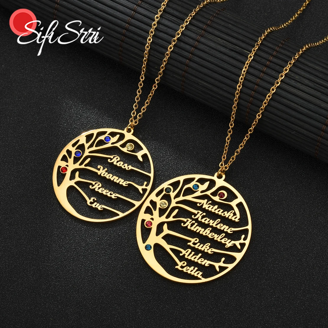 

Sifisrri Personalized Custom Family Name Necklace for Women Stainless Steel Birthstone Lifetree Choker Unisex Jewelry Gift