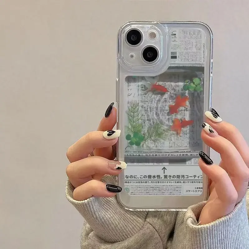 Creative Newspaper Goldfish Y2K Cute Phone Case - Soft Protective Cover in Vibrant Design