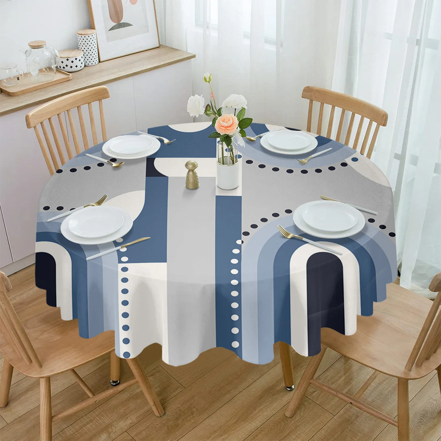 

Abstract Colors In Medieval Geometry Waterproof Tablecloth Table Decoration Wedding Home Kitchen Dining Room Round Table Cover