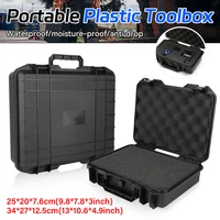 1PC Black Plastic Toolbox 250*200*76mm Shockproof Waterproof Plastic Storage Box PP Material Tote Storage Bag Built-in Sponge 1