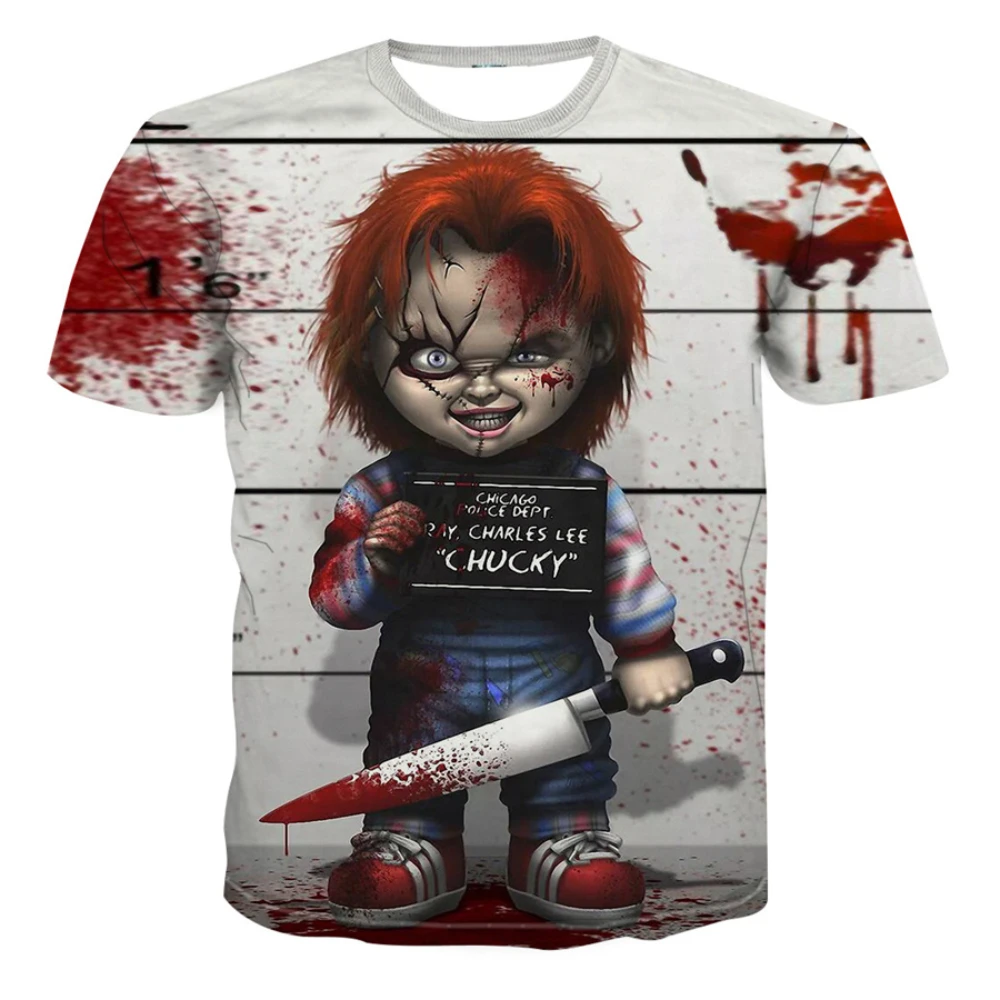 

2022 New Men's Short Sleeve T-Shirt Street Fashion Horror Ghost Doll 3D Digital Printed Tethered Comfort Fabric Casual Shirt