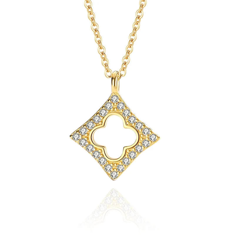 

Clover Necklace With Zircon Silver 925 Square Pendant Jewelry Y2K Fashion Kpop Styles Women Wedding Accessories Clavicular Chain