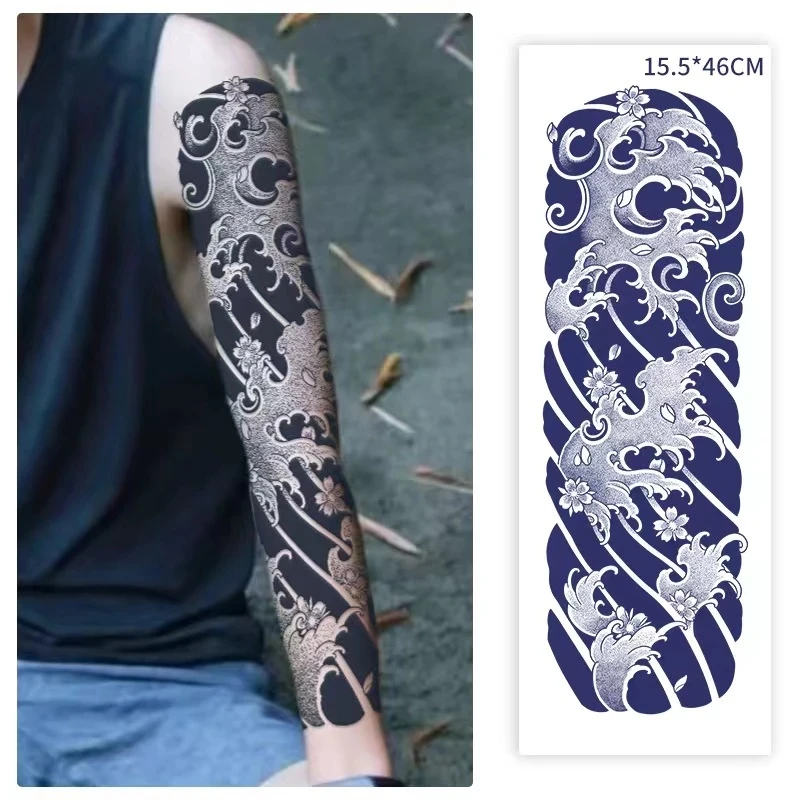 Snake Dark Semi-permanent Juice Herbal Tattoo Sticker Full Arm Gear Death Flower Leg Waterproof Fake Tatto Lasting Art Men Women