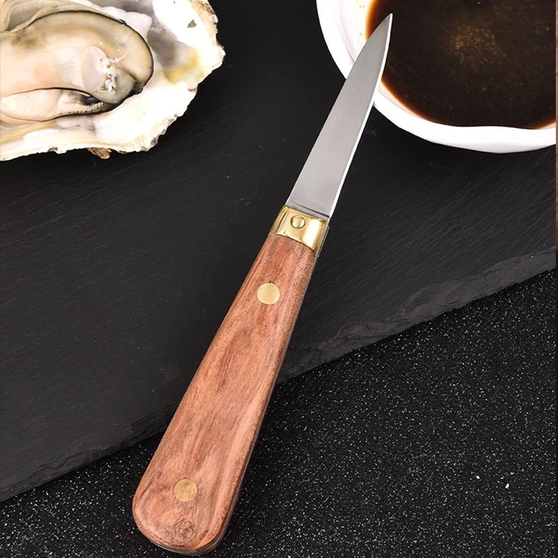 1pc Oyster Knife Kitchen Seafood Tool Rosewood Handle Stainless Steel Shellfish Opener Shucking Knife Tea