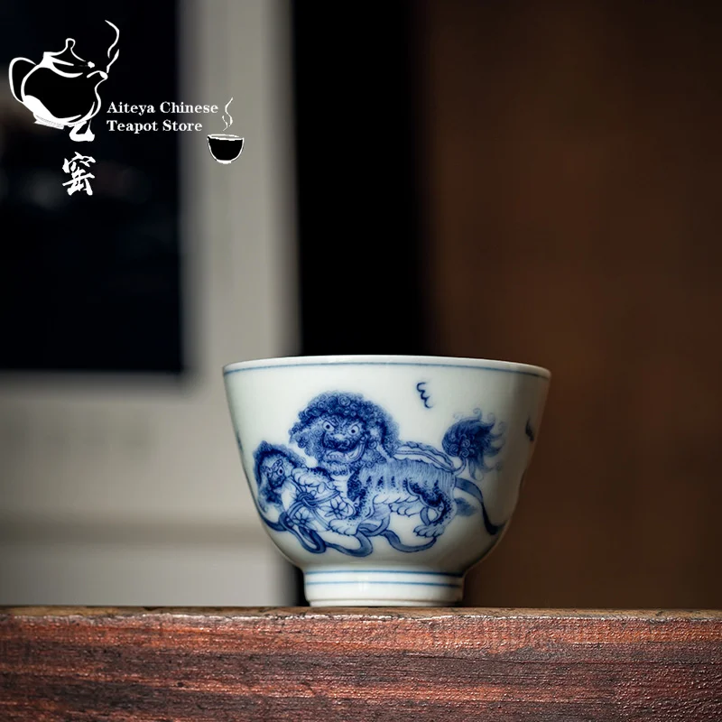 Kung Fu Tea Cup Vintage Blue and White Tea Cup Master Cup Handmade Ceramic Single Personal Small Cup