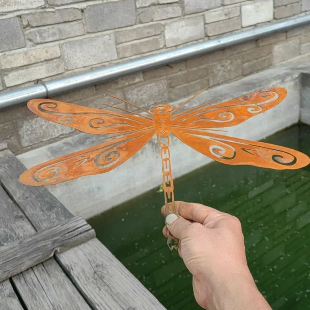 Description Picture 5 of itemRusty Red Iron Dragonfly Silhouette Stake Balcony Yard Wrought Iron Art Garden Fence Decoration Garden Accessories