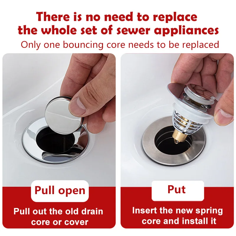 Universal Stainless Steel Basin Pop-Up Bounce Core Basin Drain, Sink Filter, Bathtub Plug, Bathroom Tool