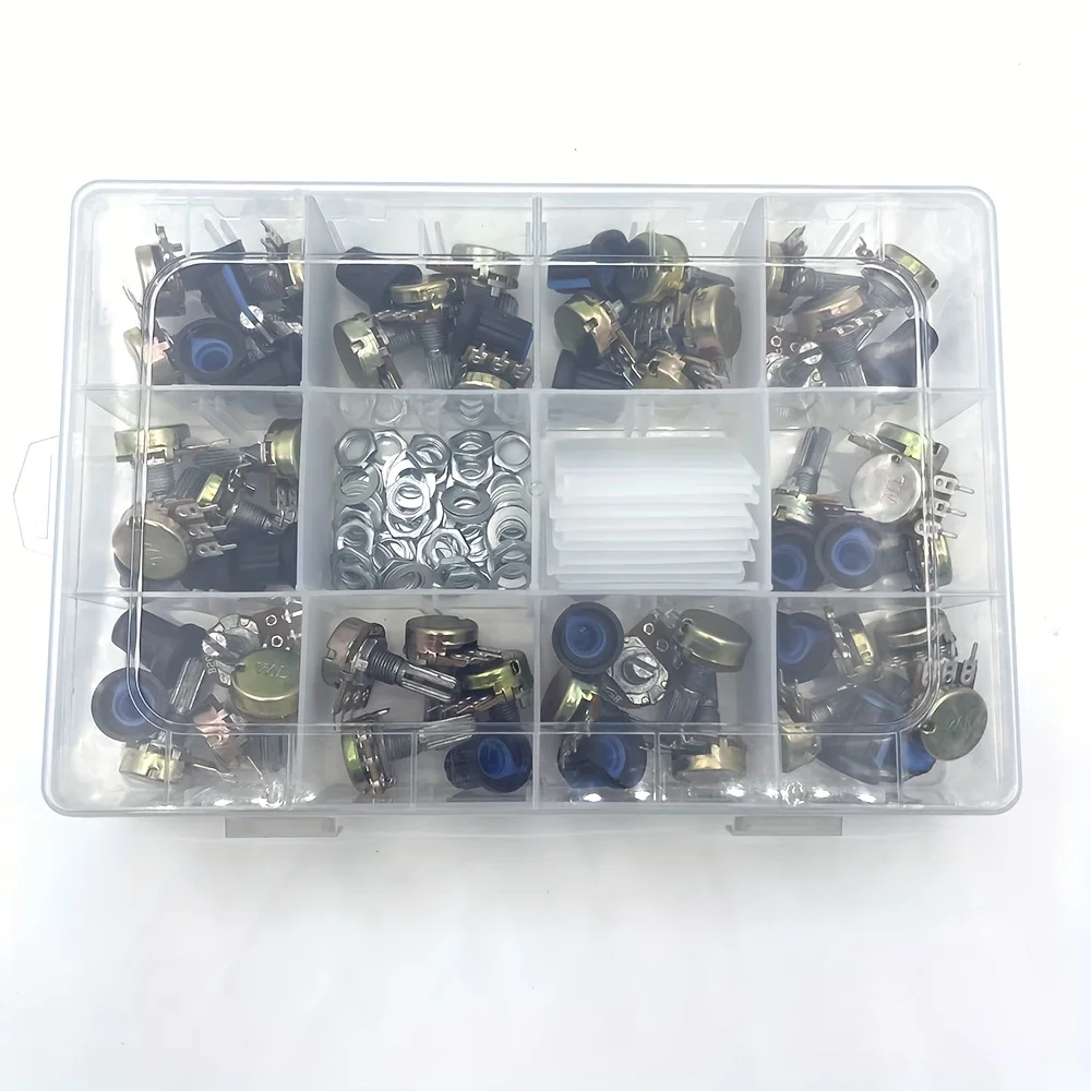 160 개/상자 WH148 15MM 단일 전위차계 키트 B1K/5K/10K/20K/50K/100K/500K/1M 손잡이 세트 샤프트 너트 포함