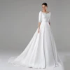 Modern Satin Wedding Dress Vestido De Noiva Customized Scoop Neck Half Sleeves Beading Stones A Line Bridal Gown for Women Bride 4