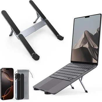[Ultra Compact] Bi-foldable Foldable & Portable Laptop Aluminum Stand for Desk, Lightweight Tablet Stand for Business Travel 1