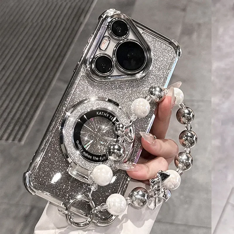 Shockproof Glitter Plating Bead Bracelet Magsafe Case Cover