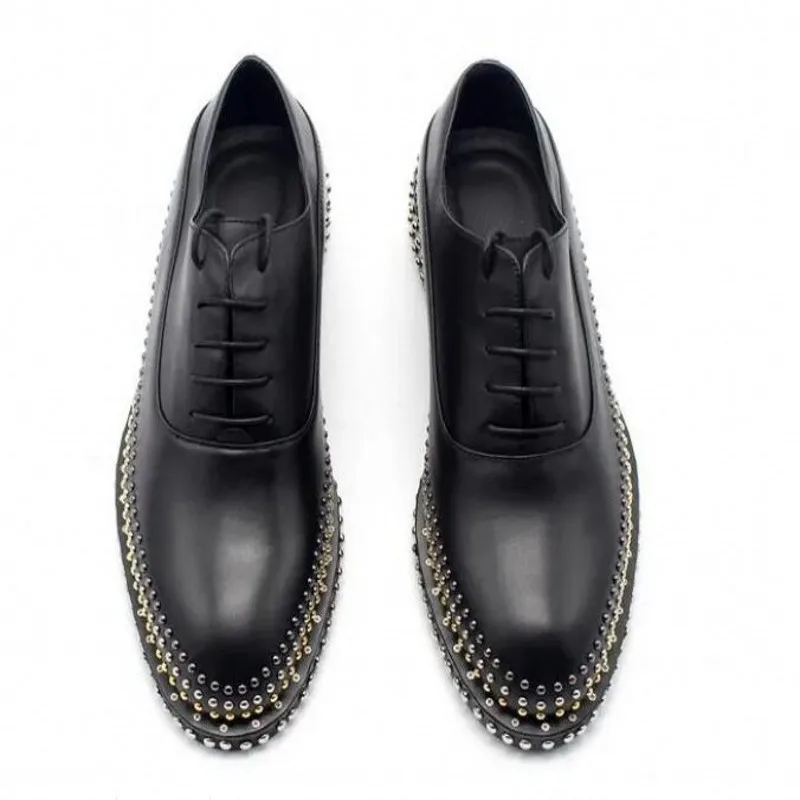 Handmade Rivets Brogue Shoes Wedding Dress Shoe Cow Genuine leather Men Oxfords Plus Size 38-45 4