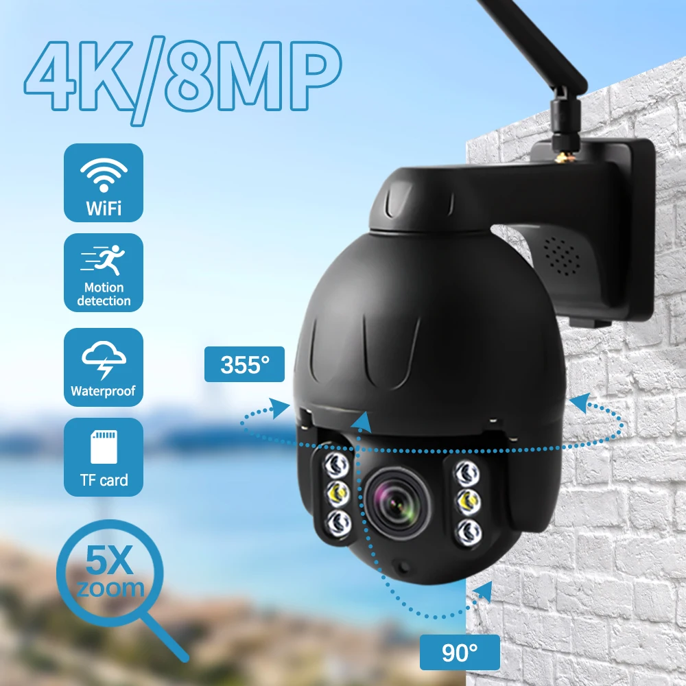 8mp 4k Wifi PTZ Camera Outdoor camera Security IP Camera 5X Zoom with Explosion-proof metal body Speed Dome Camera cctv camera