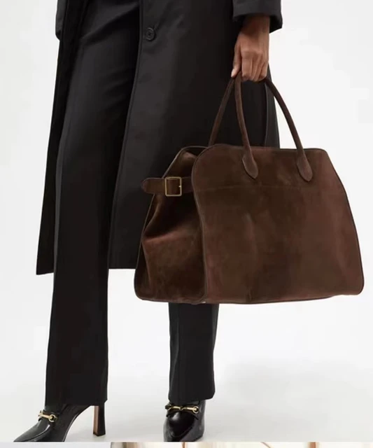 The Row Margaux 15 Top-Handle Bag in Suede