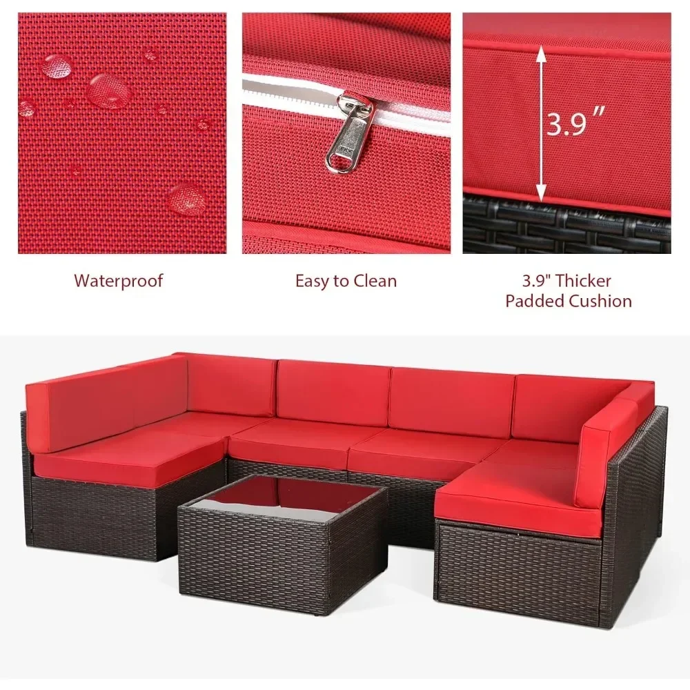 7 Piece Outdoor Patio Furniture Set, Outdoor Sectional Conversation Furniture Chair with Coffee Table 4