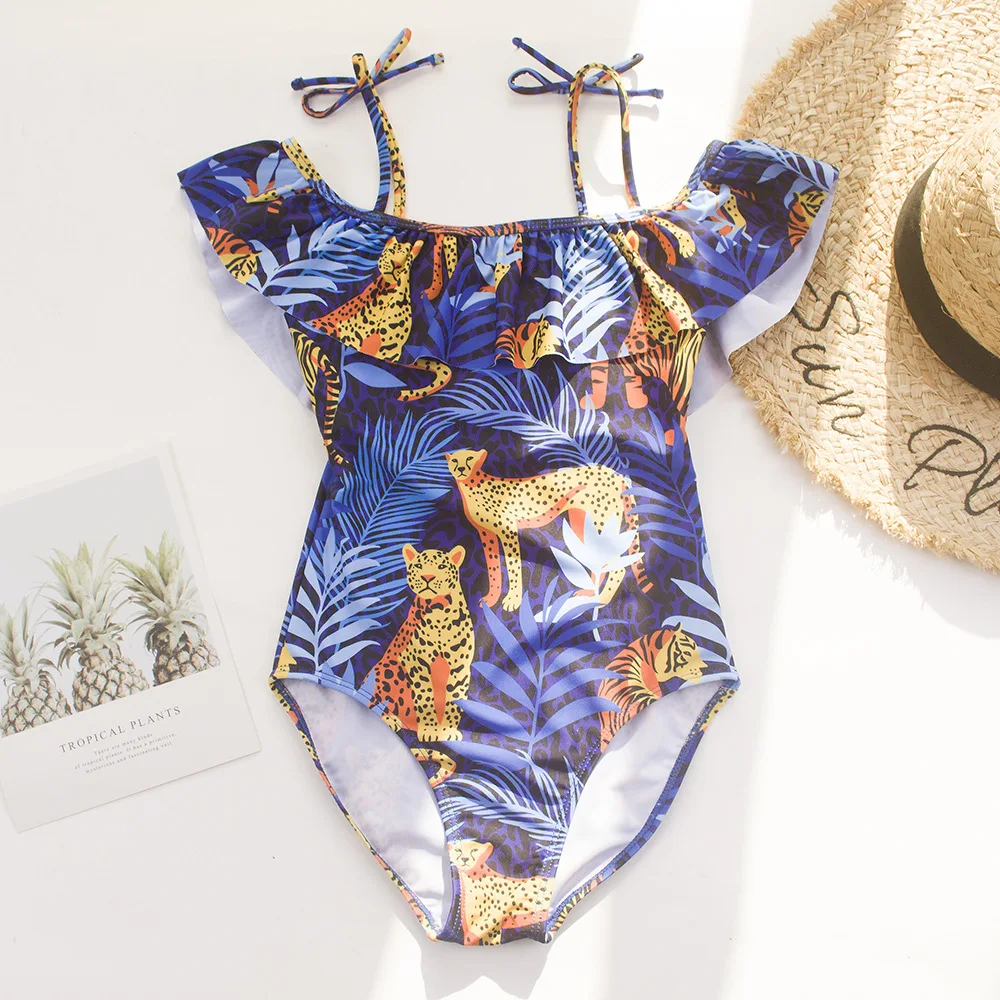Kids Girls One Piece National Wind Bikini Swimsuit for Summer