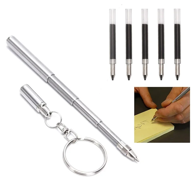 Keychain Tool Portable Mini Key Ring Stainless Steel Telescopic Pen Telescoping Ballpoint Pens Outdoor Sports Camping Supplies
