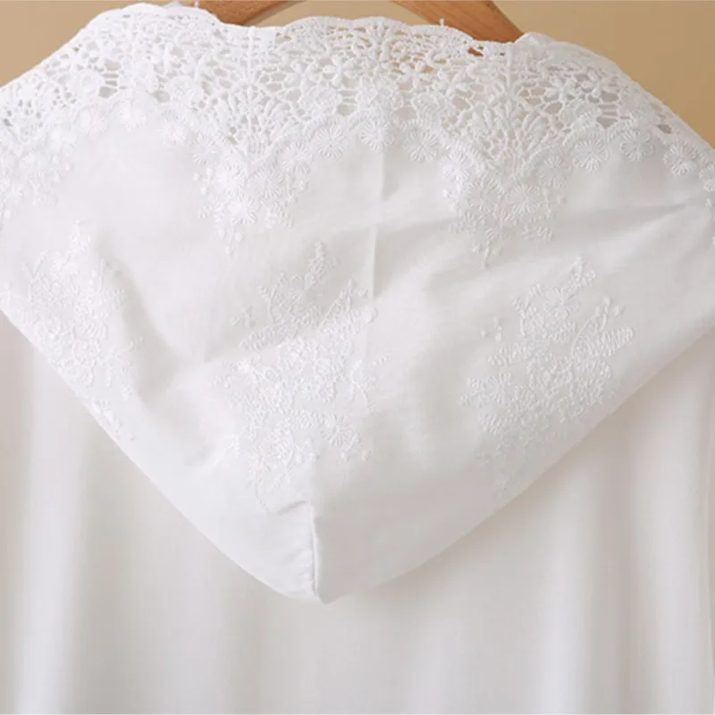 Fashion Plus Size Women's Blouses Lace Hat Sun Protective In Summer Thin Top 1702