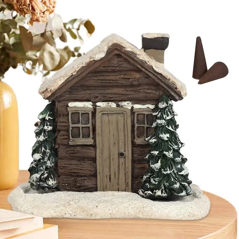 

Log Cabin Incense Burner Rustic Christmas Chimney Hut Incense Cone Burner with 2 Incense Cones for Holiday Housewarming Gift