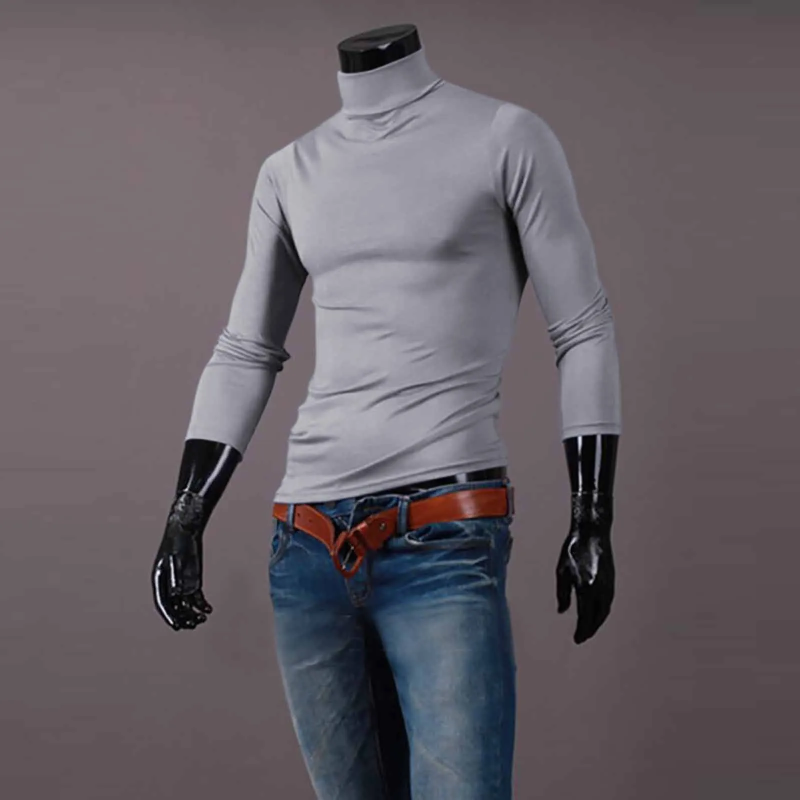 New Men's handsome half turtleneck bottom shirt,  gentle and comfortable, suitable for autumn, winter, senior undershirt 2