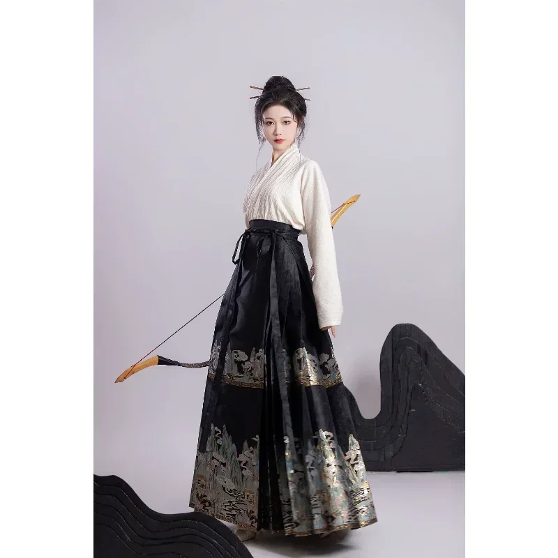 

5 Color Original Ming Dynasty Bronzing Hanfu 8 Point Horse Faced Skirt Airplane Sleeve Hanfu Top Blouse Chinese Clothing Women