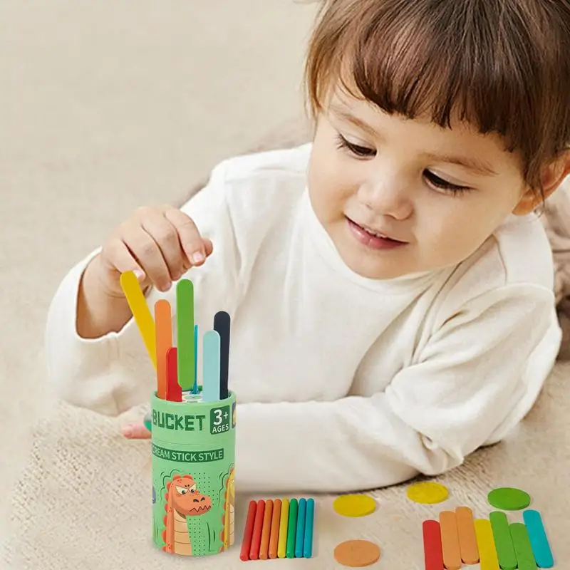 Toddler Color Sorting Toys Wooden Sorting Colors Bucket Portable Matching Toys Activities Preschool Learning Color Game For Boys