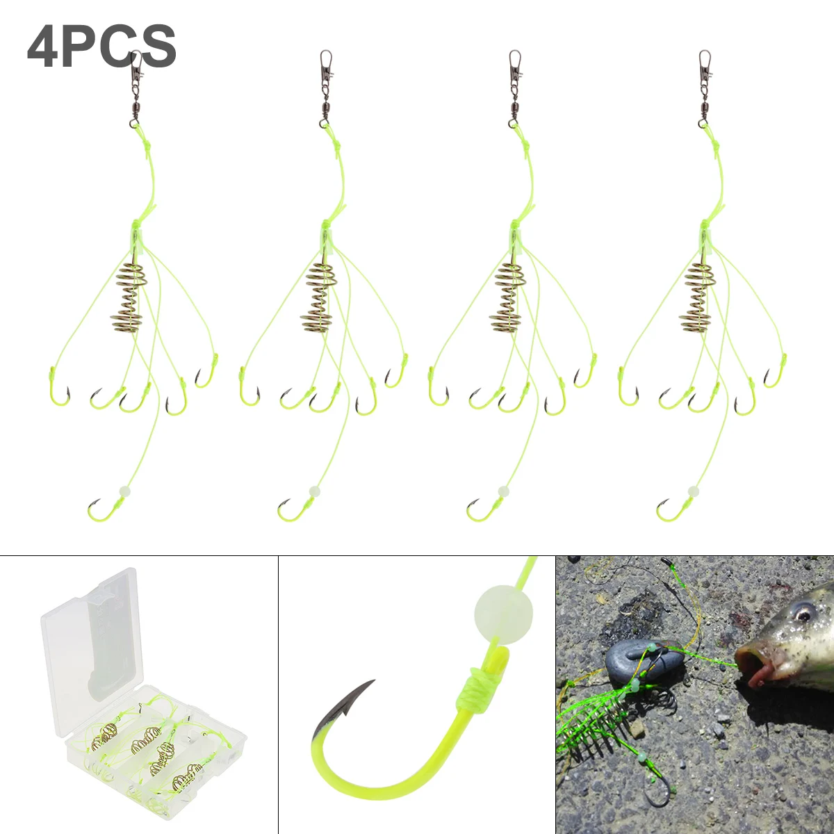 

4pcs/lot Explosion 6 Hooks Fishing Lures Bait Fluorescent Luminous Hook Trap Feeder Cage Sharp Silver Carp Fishing Hook