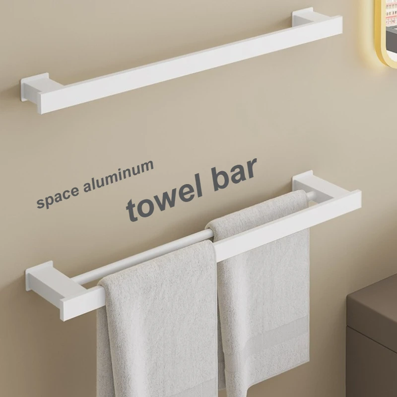 ราวแขวนผ้าขนหนูสีขาวสำหรับติดผนังห้องน้ำ แบบเจาะติดตั้ง ราวแขวนผ้าขนหนู ดีไซน์มินิมอล ที่แขวนเก็บผ้าขนหนูอาบน้ำ 1