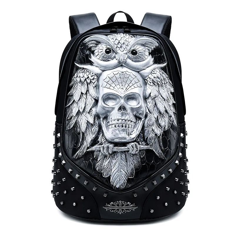 

3D Owl skull Backpack bags for Men rivet unique women Bag personality Rock Laptop Cool Schoolbag For Teenagers Travel Bags