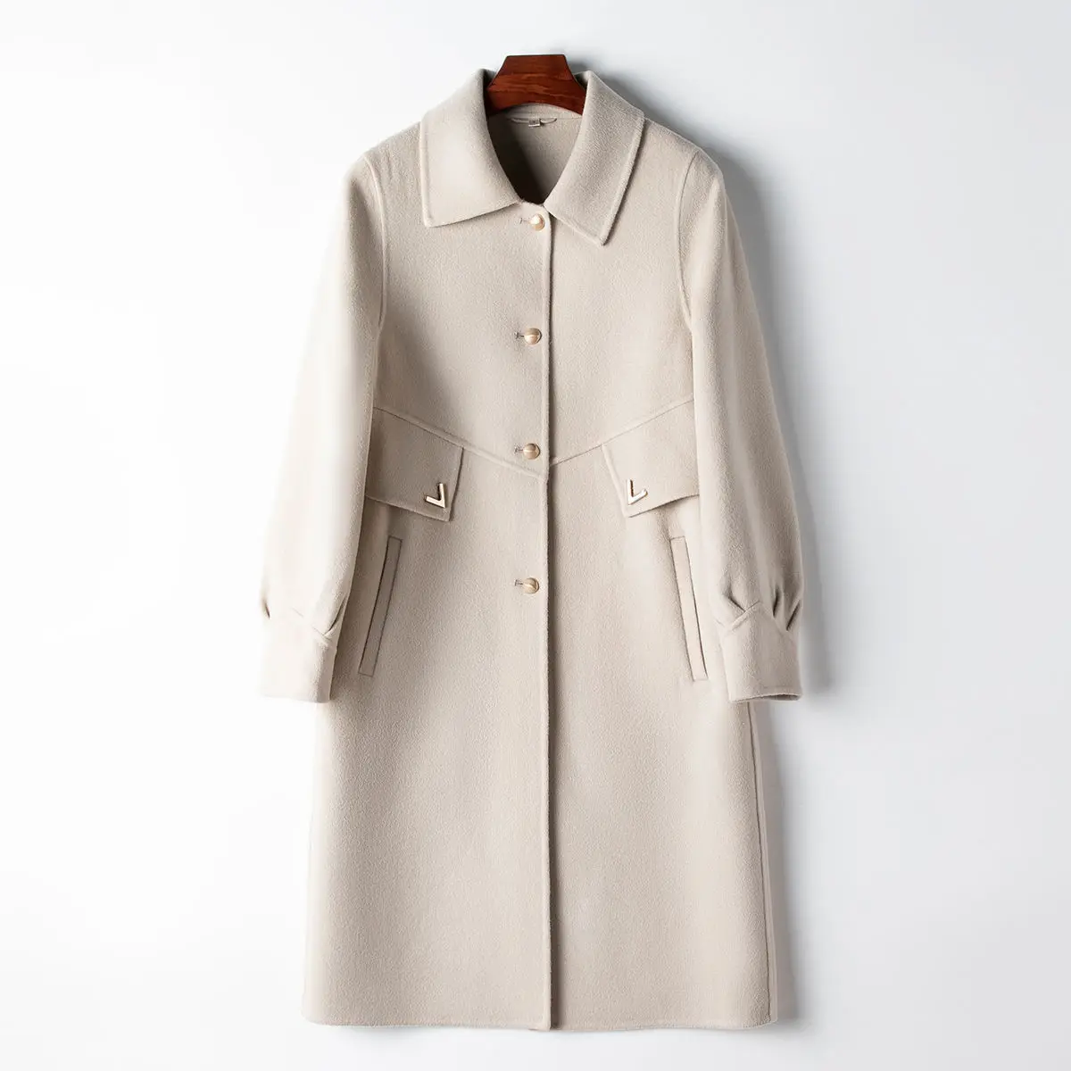 

Spring New Style 100 Woolen Coat 2024 Women's Long Slim Fit Double Faced Coat