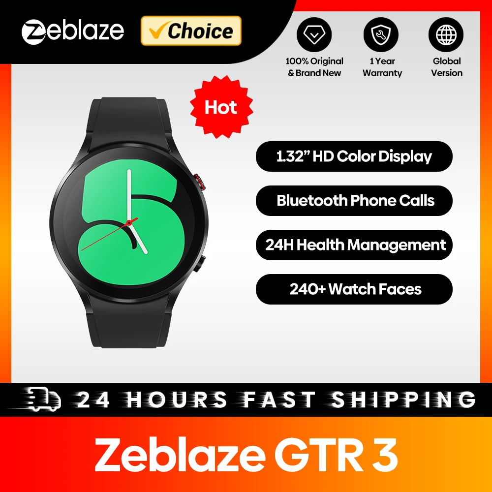 

A5 Zeblaze GTR 3 Smart Watch 1.32'' IPS Display Voice Calling 24H Health Monitor 240+ Watch Faces 70+ Sports Modes Watch for man