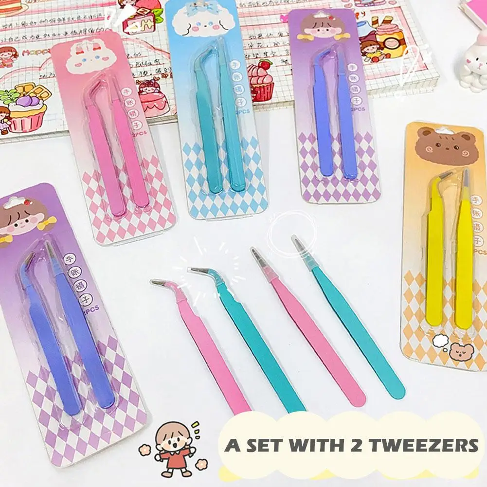 

Candy Color Straight Curved Tweezers Tool For Journal DIY Scrapbooking Paper Tape Stickers Multi-Function Tool Tweezer