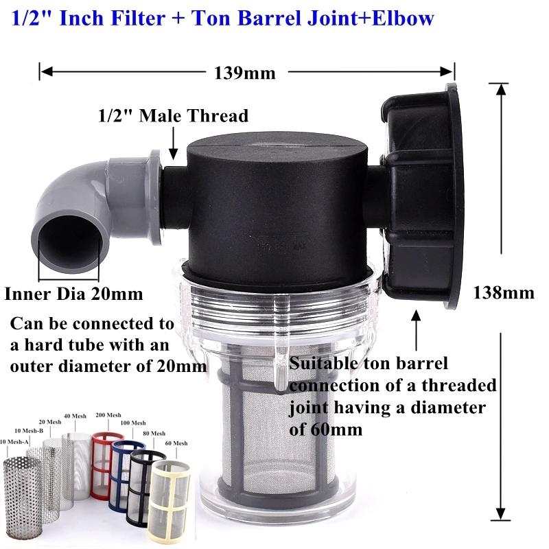 1/2 3/4 Inch Watering Irrigation Filter For IBC Ton Barrel Filter Ton Barrel Joint Garden Hose Connector Aquarium Pump Strainer 