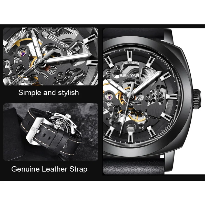 Watch For Men Luxury Skeleton Tourbillon Automatic Mechanical Watch 30M Waterproof Leather Strap Sports Male Clock Reloj Hombre