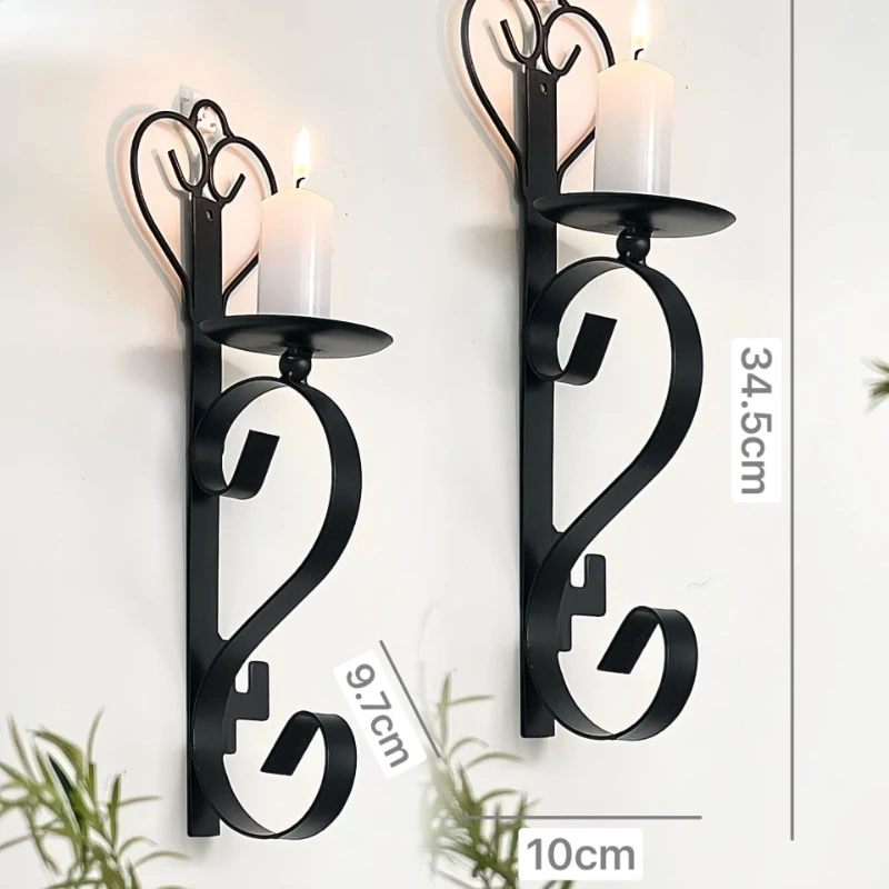 Wrought Iron Wall Mounted Candle Stand Rural Style Home Decor