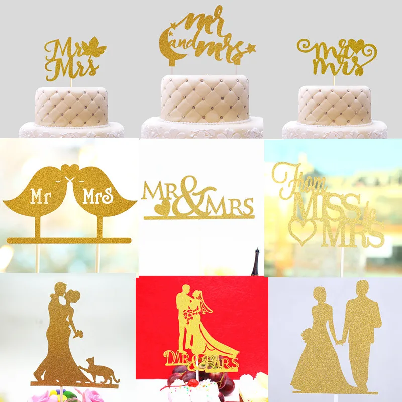 Glitter Love Heart Wedding Cake Topper Bride Groom Mr Mrs Souvenirs ...