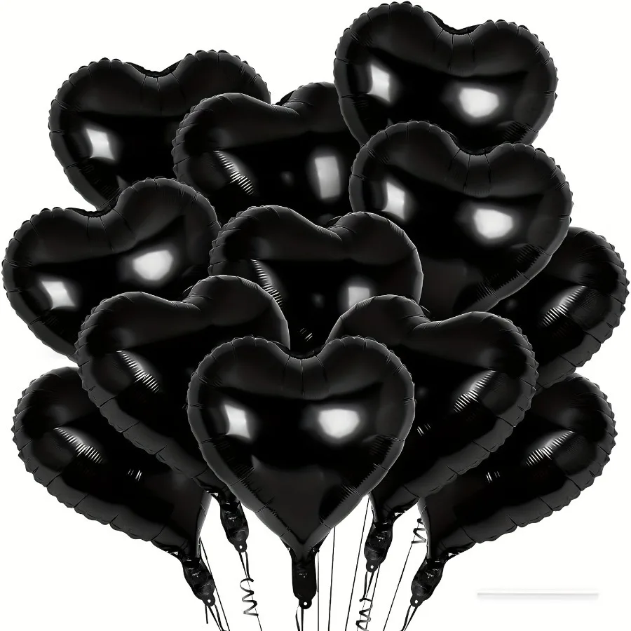 20 schwarze herzförmige Luftballons, 25,4 cm große Folienballons, Geburtstagsfeier, Hochzeit, Valentinstag, Dekorationszubehör, Herzballons