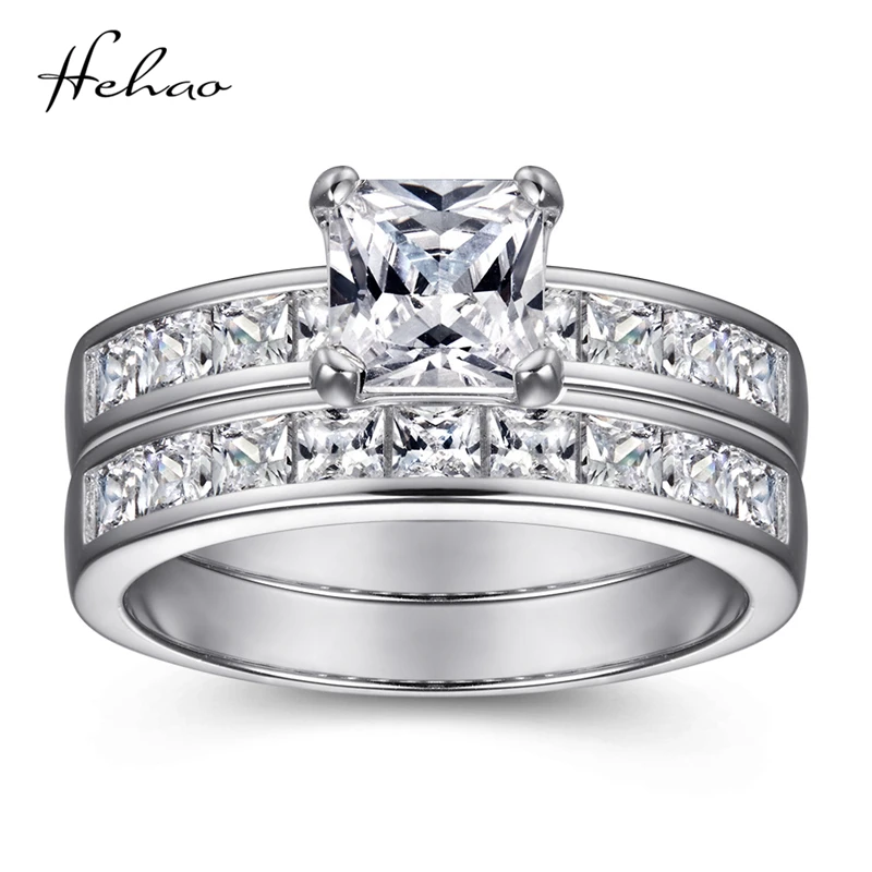 

Hh Exquiesite Women's S925 Sliver Bridal Wedding Engagement Rings Set Princess Cut Cubic Zirconia Ring Fine Jewelry JZ009