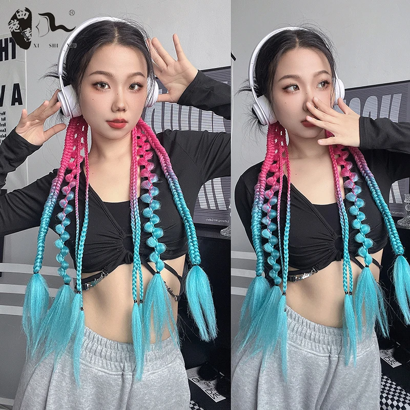 Long Colorful Synthetic Boxing Braid Wrap Around Chignon Tail With Rubber Band Hair Twist Braid Ponytail Extensions For Women fake hair extensions
