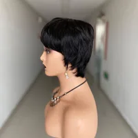 Perruque courte coupe lutin cheveux humains prêt à porter perruques de cheveux humains brésiliens pour les femmes couleur noire pleine Machine perruques droites courtes 4
