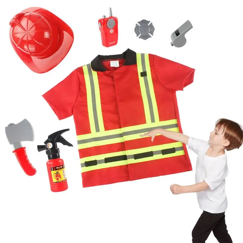 

Simulation Children Firefighting Clothing Cosplay Professional Role Firefighter Toy Kids Halloween Costumes For Kids