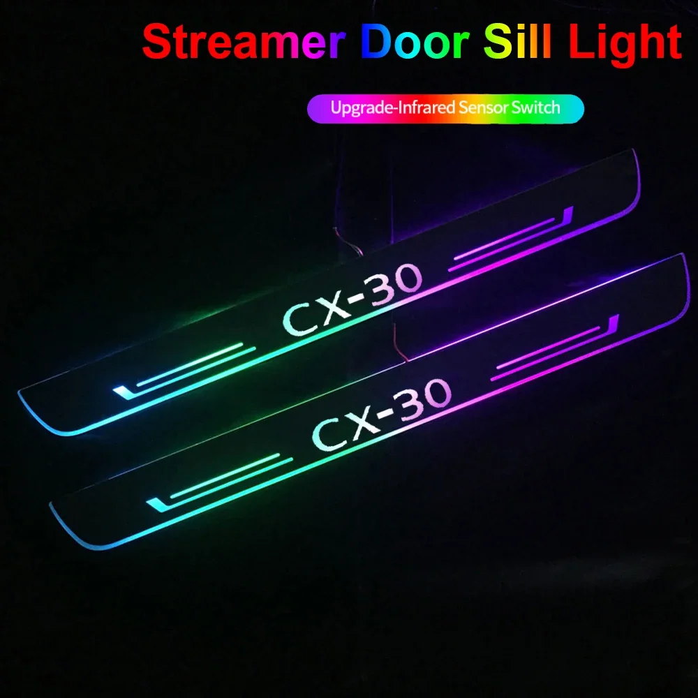 Car Door illuminated Sill Light for MAZDA CX30 Projector Lamp USB Power Moving LED Streamer Door Welcome Pedal